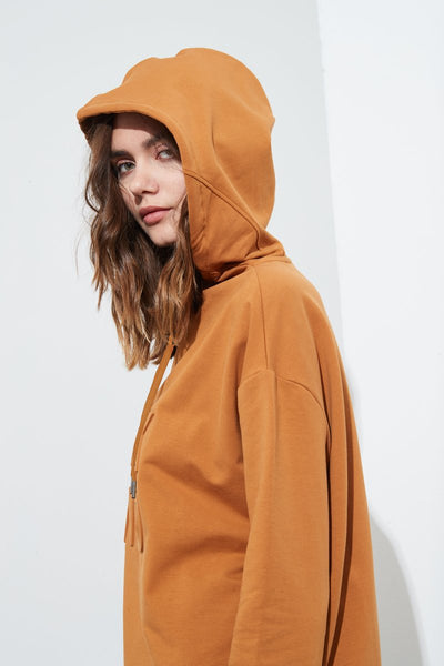 Embossed Hooded Sweat- Cumin