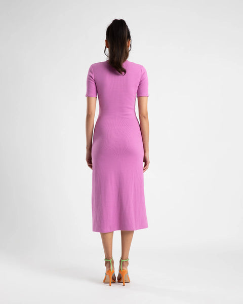 MIDI A LINE DRESS WITH SHORT SLEEVE- FUCHSIA