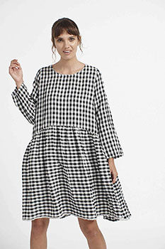 Check Babydoll Dress- Black