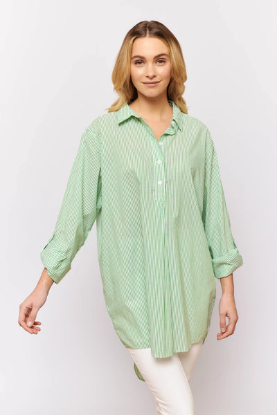 Overshirt in green stripe voile