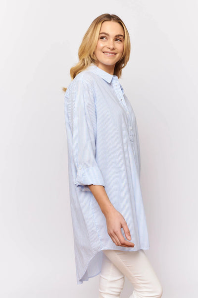 Overshirt in blue stripe voile