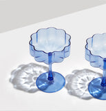 TWO  WAVE COUPE GLASSES - BLUE