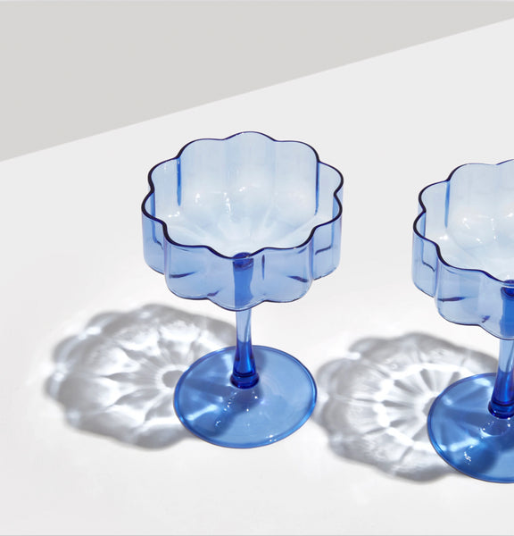 TWO  WAVE COUPE GLASSES - BLUE