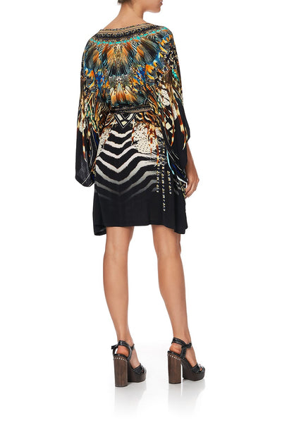 V Neck Jersey Short Kaftan W/ Tie- Lost Paradise