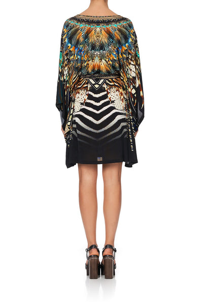 V Neck Jersey Short Kaftan W/ Tie- Lost Paradise