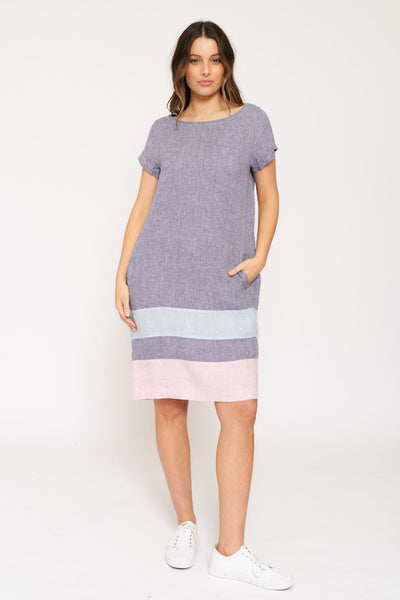 Connie Dress In Houndstooth- Navy