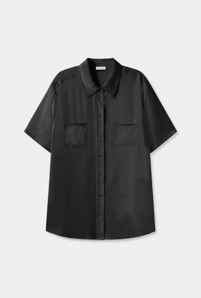 Short Sleeve Boyfriend Shirt- Black