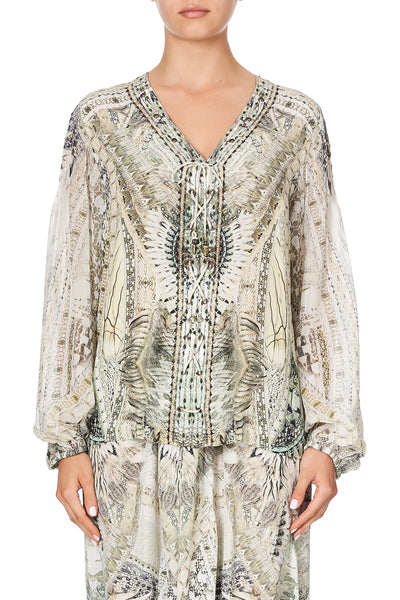 Peasant Blouse W/ Front Lacing- Daintree Darling