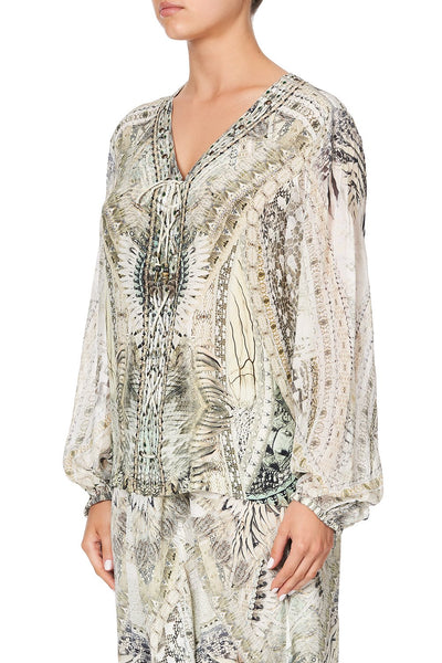 Peasant Blouse W/ Front Lacing- Daintree Darling