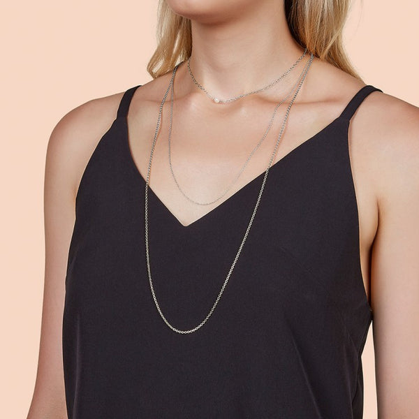 Sunset View Pearl Multi Chain Necklace- Silver