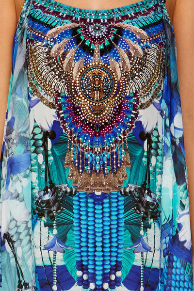 Mini Dress W/ Long Overlay- Amazon Azure