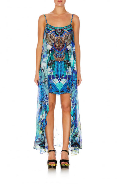 Mini Dress W/ Long Overlay- Amazon Azure