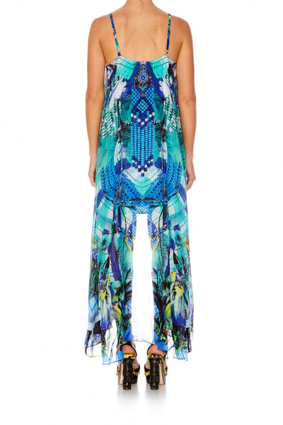 Mini Dress W/ Long Overlay- Amazon Azure