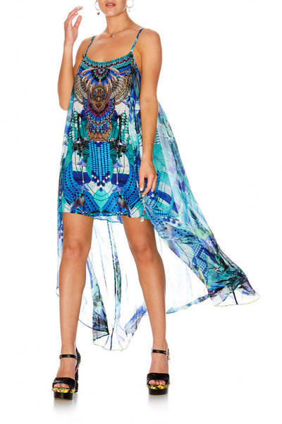 Mini Dress W/ Long Overlay- Amazon Azure