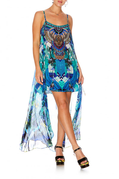 Mini Dress W/ Long Overlay- Amazon Azure