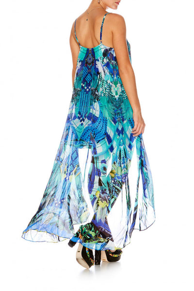 Mini Dress W/ Long Overlay- Amazon Azure