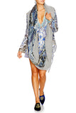 Wide Sleeve Tie Front Playsuit- Porcelain Paradise