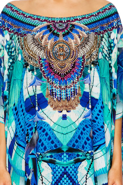 Round Neck Kaftan- Amazon Azure