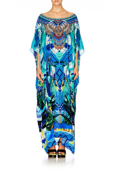 Round Neck Kaftan- Amazon Azure