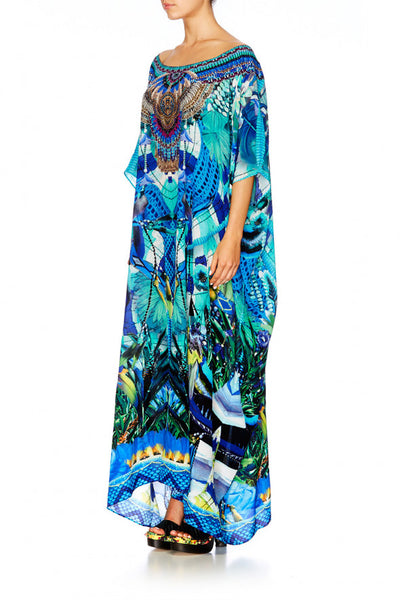 Round Neck Kaftan- Amazon Azure
