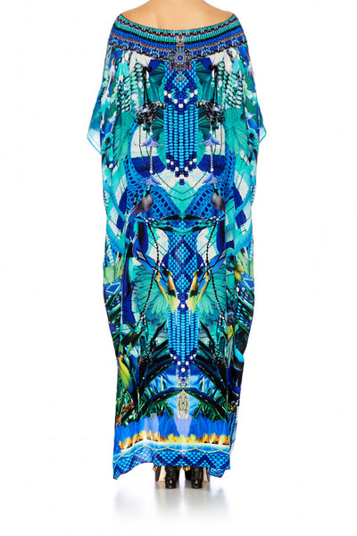 Round Neck Kaftan- Amazon Azure