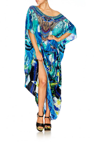 Round Neck Kaftan- Amazon Azure