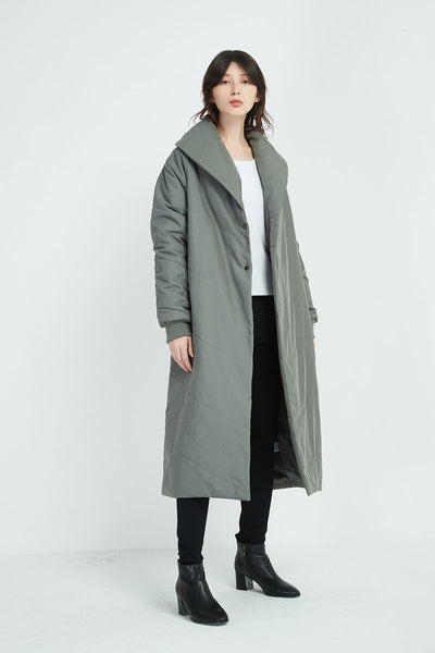 Heavy Padded Long Coat- Steel