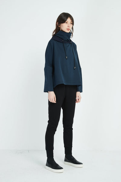 Oversized Contrast Hood Jumper- Navy
