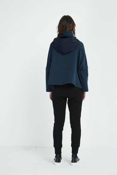 Oversized Contrast Hood Jumper- Navy