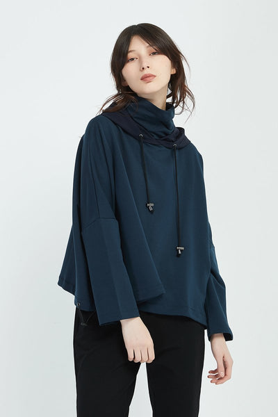 Oversized Contrast Hood Jumper- Navy