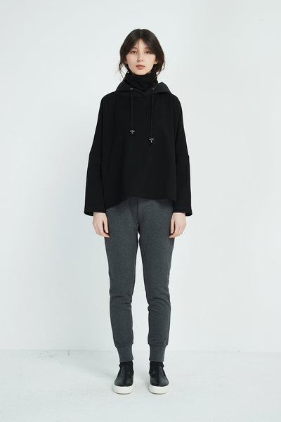 Oversized Contrast Hood Jumper- Black