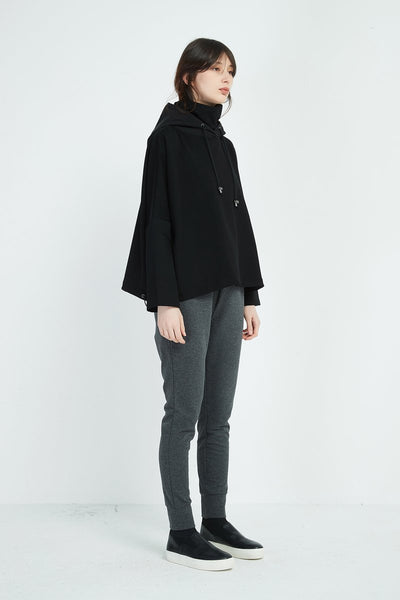 Oversized Contrast Hood Jumper- Black