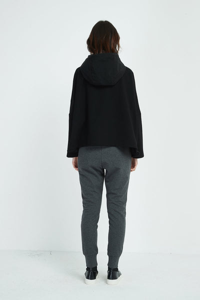 Oversized Contrast Hood Jumper- Black