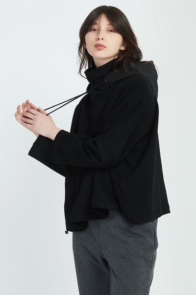 Oversized Contrast Hood Jumper- Black