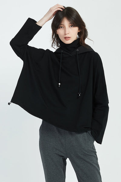 Oversized Contrast Hood Jumper- Black