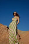 HAZEL DRESS IN SEAGRASS/SALMON STRIPE