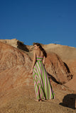 HAZEL DRESS IN SEAGRASS/SALMON STRIPE