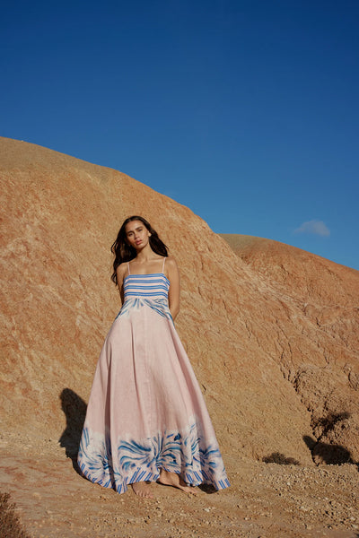 RUE DRESS IN SEASHELL/ICEBERG