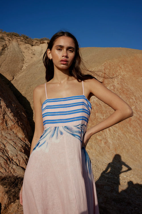 RUE DRESS IN SEASHELL/ICEBERG