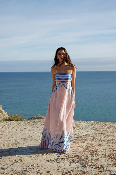 RUE DRESS IN SEASHELL/ICEBERG