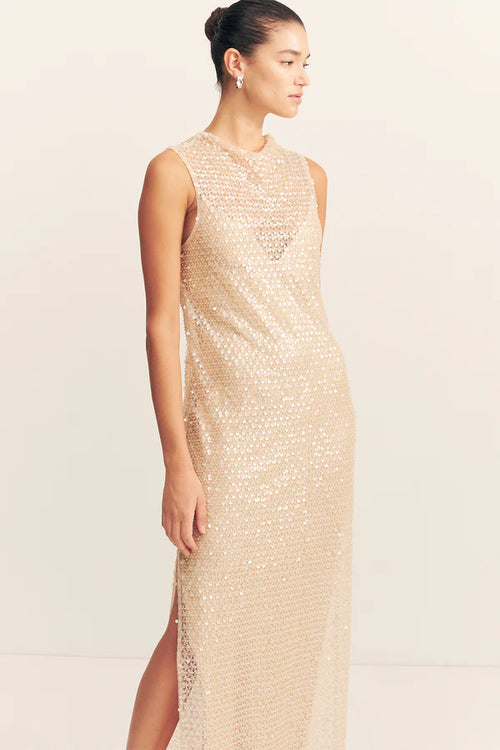 Everly High Neck Sleeveless Maxi Dress - Macadamia