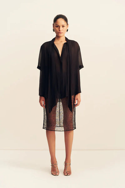 Mona Beaded Midi Skirt - Black