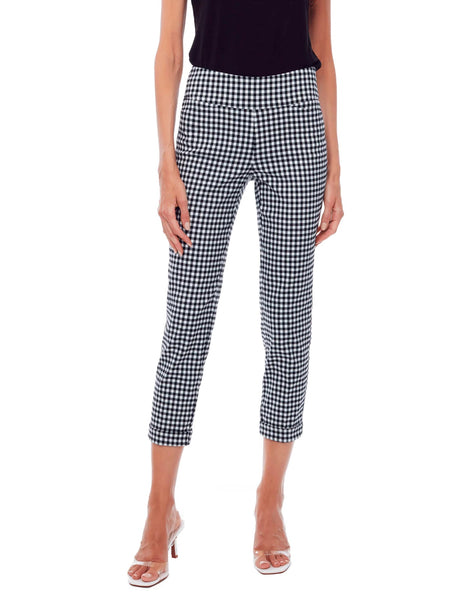 GINGHAM CROPPED PANT- BLUE AND WHITE