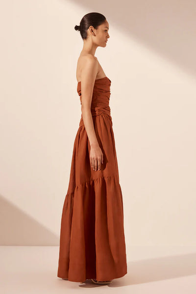 Celeste Strapless Tiered Maxi Dress - Rust