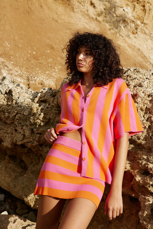 THE RAF KNIT AND SKIRT SET IN ARISA/ZEST STRIPE