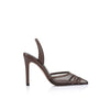 Jade Heel Chocolate Mesh & Lizard-Embossed Leather