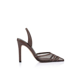 Jade Heel Chocolate Mesh & Lizard-Embossed Leather