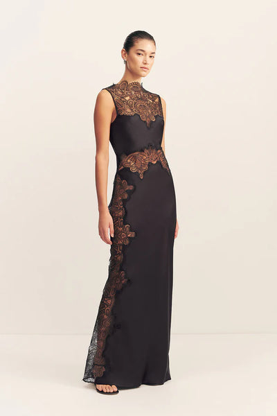 Jamila Lace High Neck Maxi Dress - Black