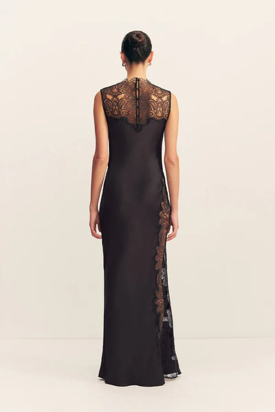 Jamila Lace High Neck Maxi Dress - Black