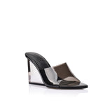 Sara Wedge Lucite & Black Leather